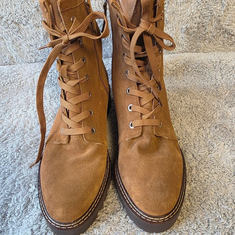 Nordstrom Rich Brown‎ Suede Leather Water Resistant Combat Lace up Boots 11m NEW